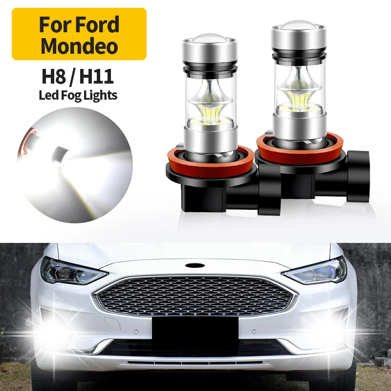 Фото 2 шт. 12В LED 100Вт белые противотуманные фары H8 H11 H16 (JP) для Ford Mondeo 3 4 5 2001-2021 2002, автомобильные аксессуары №1