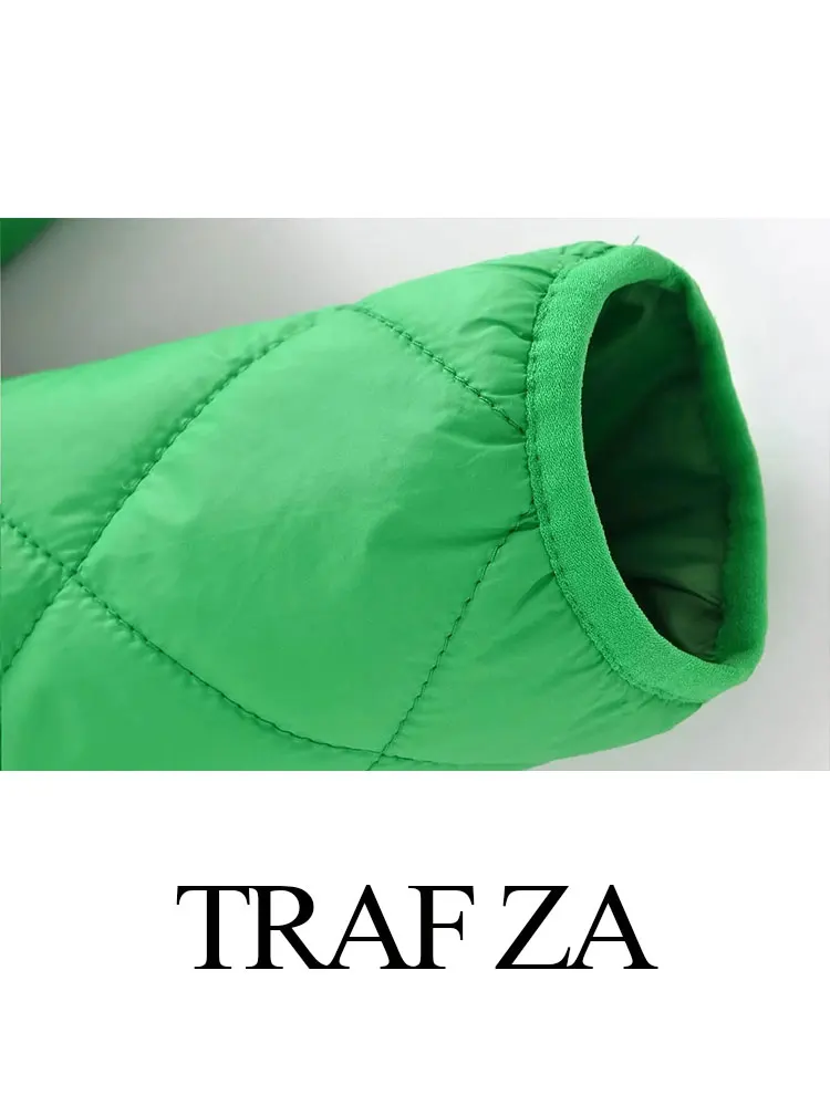 TRAF ZA Women's Winter Hooded Coat Quilted Warm Cotton Clothes Long Sleeve Zipper Jacket Casual Fashion Female Chic Outerwear