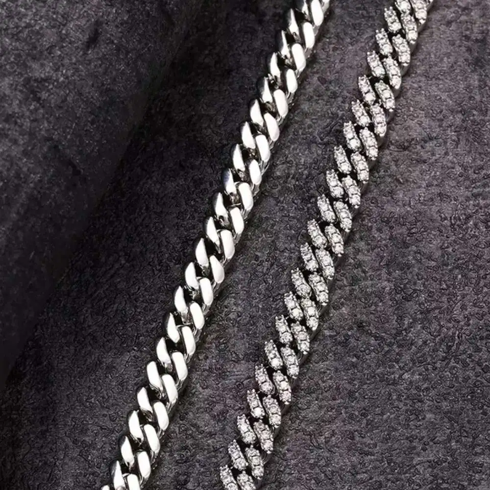 Мужская Серебряная цепочка из кубинской цепи Майами с муассанитом 6 мм в стиле