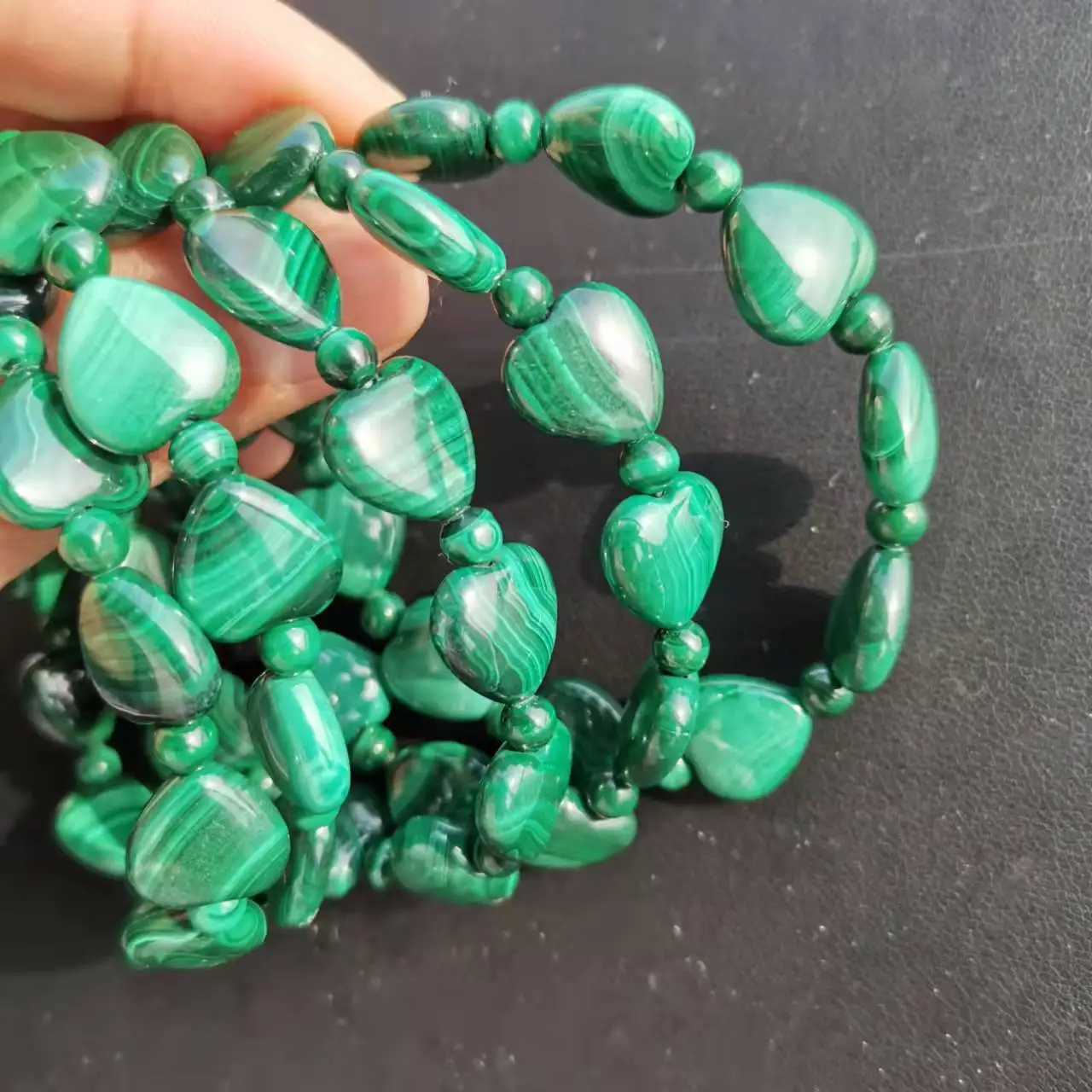 

1pc Natural Malachite Bracelet heart shape beads Bracelet for Women