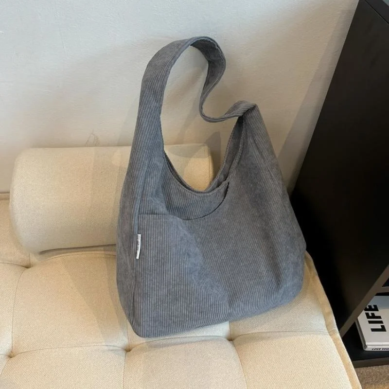 

Холщовая женская сумка-тоут на плечо, простой вельветовый Повседневный вместительный дизайнерский саквояж для женщин, дорожная однотонная сумка-шоппер