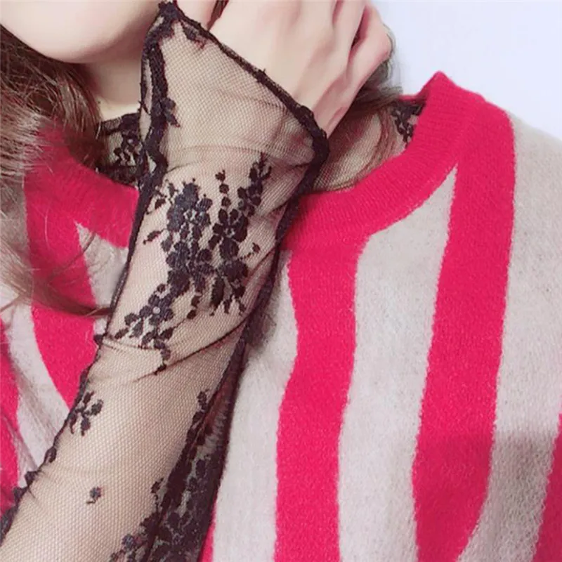 Женская прозрачная сетчатая футболка с кружевным цветком