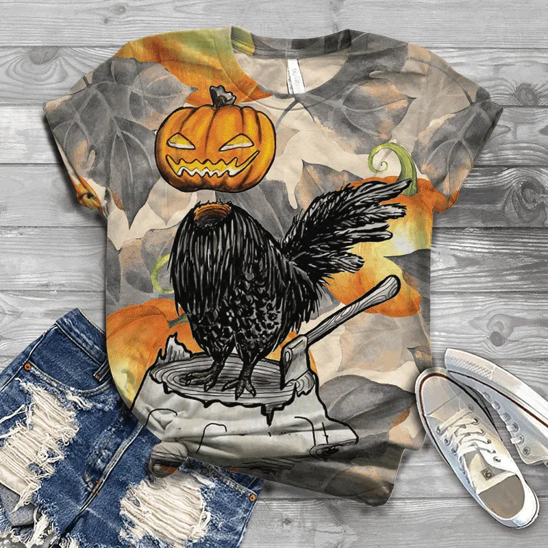 

2022 Summer Ladies Short sleeve loose casual 3D printed Harajuku Animal Rooster Round collar fashion T-shirt top