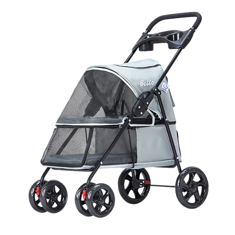 

BELLO Lightweight Breathable And Comfortable Foldable Pet Stroller Dog Cat Teddy Small Compact Four-wheeled Outdoor Supplies