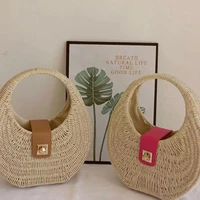 brand moon shape straw woven bags for women 2022 new summer beach ladies top handle handbags small mini handmade female tote bag