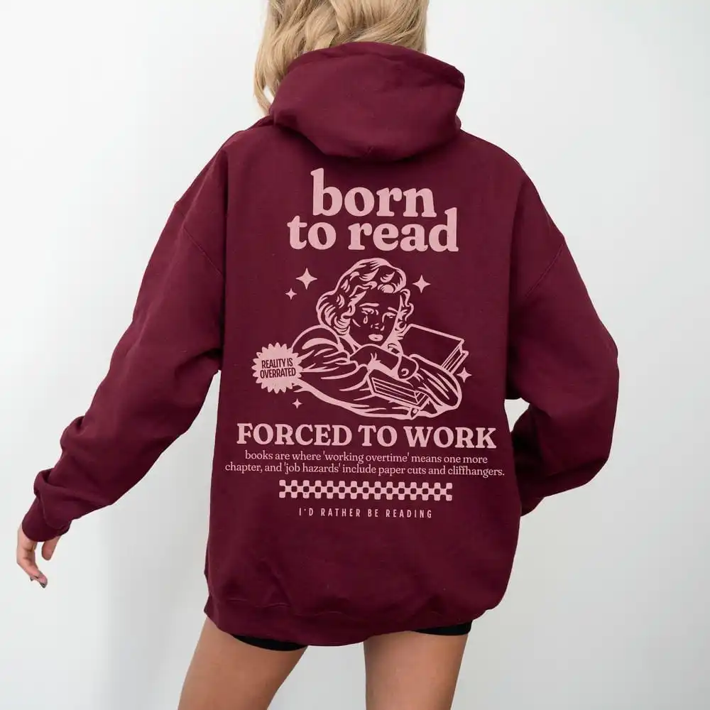 Женская винтажная толстовка с капюшоном Born to Read повседневная флисовая Y2K