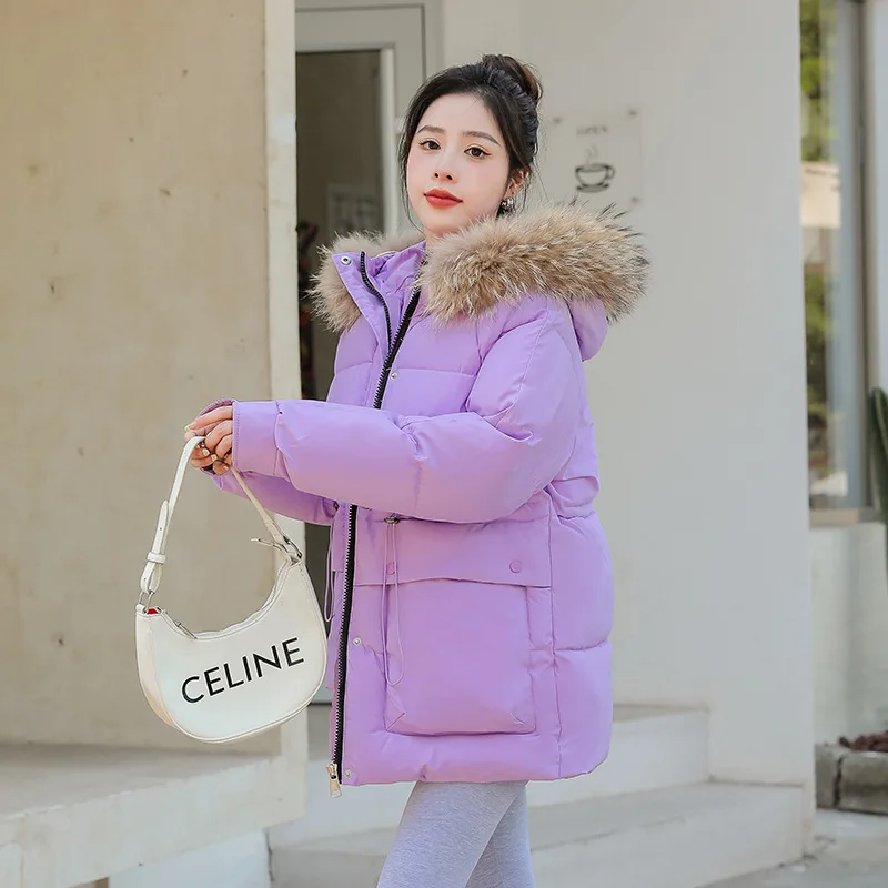 PinkyIsBlack New 2022 Oversize Women Winter Jacket Outwear Fur Hooded Cotton Padded Loose Style Solid Female Pockets Parkas Coat