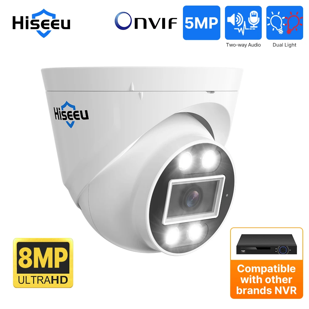 Hiseeu 5MP 4K 8MP POE IP Security Surveillance Camera H.265+ Dome CCTV ONVIF 2-Way Audio Record Face Detection Full Color Indoor