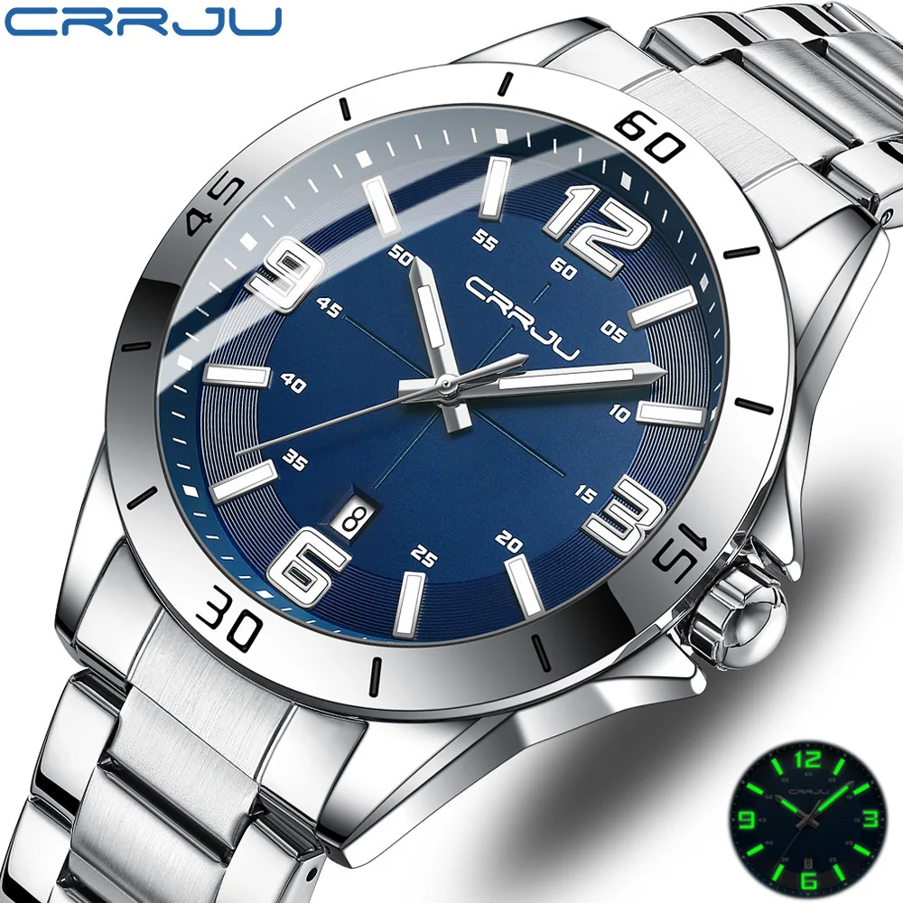 

CRRJU Fashion New Men Watch Quartz Stainless Steel Luxury Wristwatch with Date Business Casual Watch relogio masculino