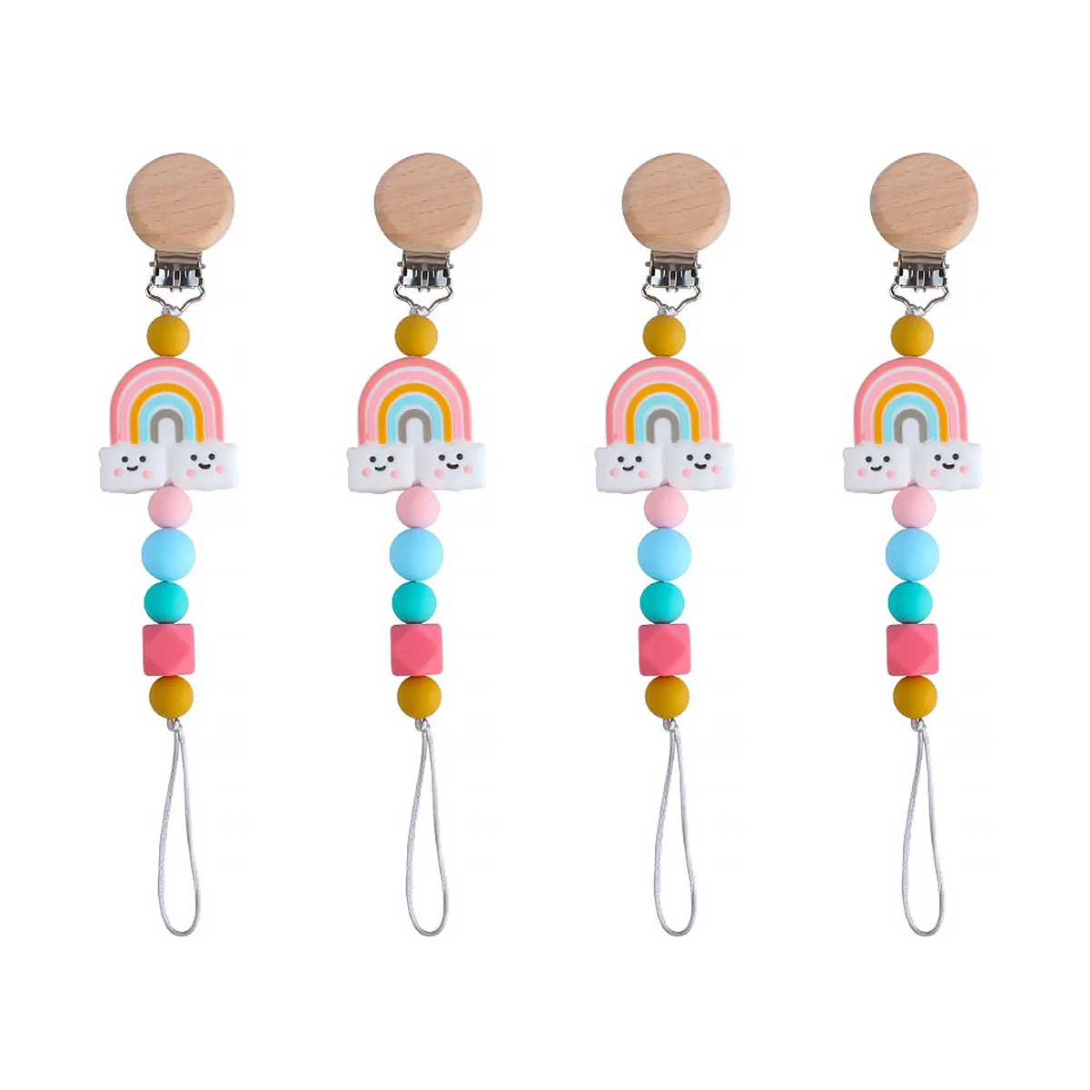

4pcs Bead Infant Pacifier Clip Silicone Baby Pacifier Clip Rainbow Beads Pacifier Clip