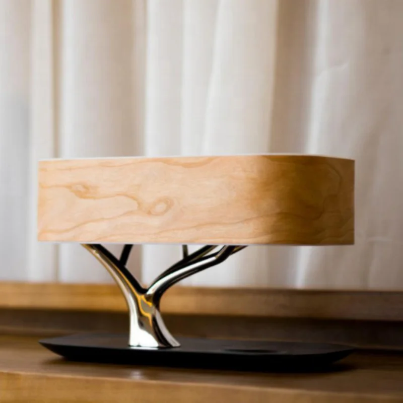 

Shipping Tree Table Lamp Modern Bed Side Rechargeable LED Table Lamp with Fast Wireless Charging and BT Speaker