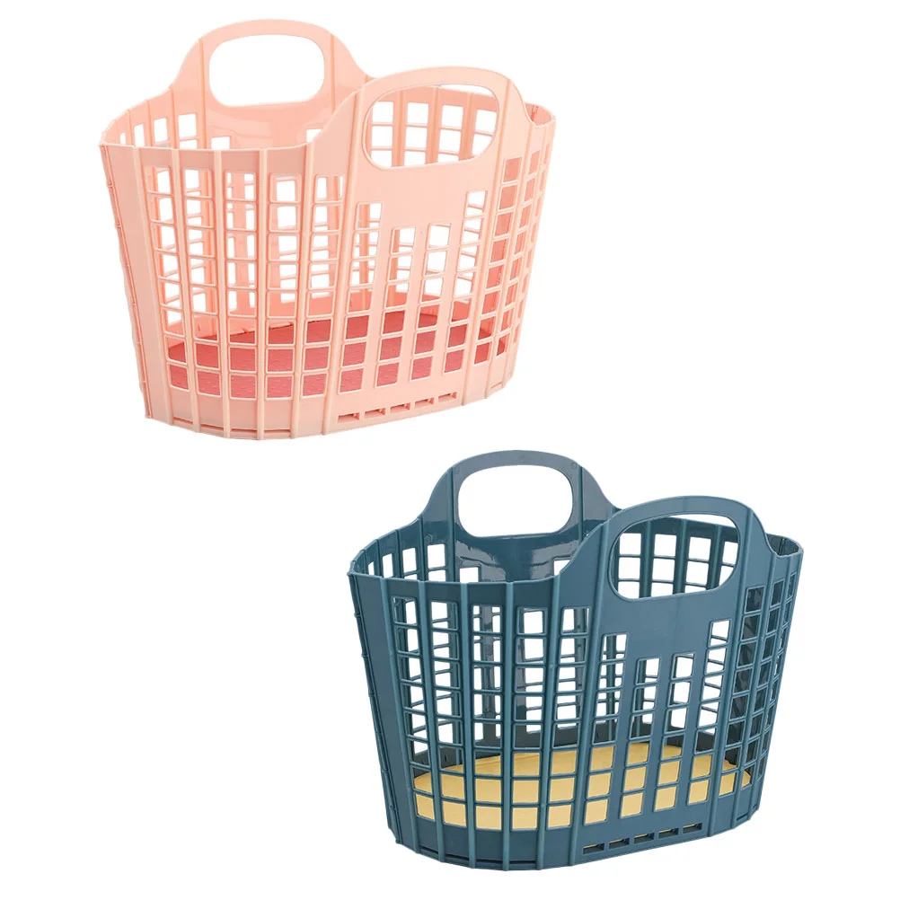 

2pcs Baskets Portable Small Organizer Tote Plastic Bath Tote Plastic Storage Organizer Basket Drainage Toiletry Bag Box Bins