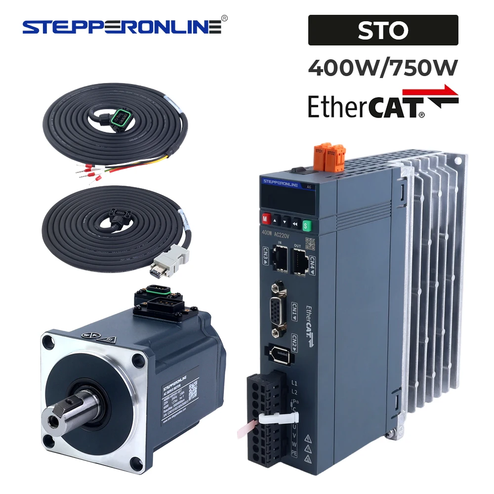Фото Комплект серводвигателя переменного тока STEPPERONLINE A6 EtherCAT 400W/750W с функцией Safe Torque Off (STO), 3000 об/мин, 17-битовый абсолютный энкодер для станков с ЧПУ №1