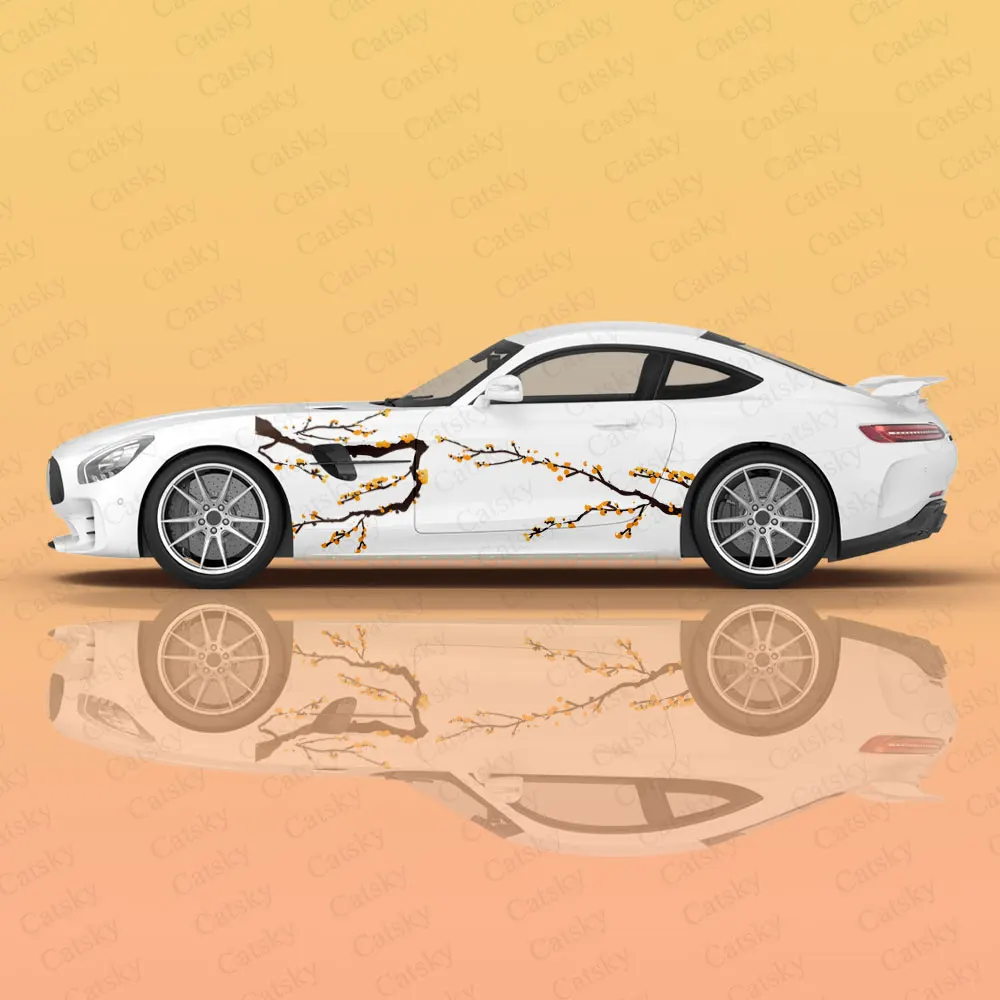 

Pink Plum Blossom Racing Car Graphic Decal Full Body Vinyl Wrap Modern Design Vector Image Wrap Sticker Decorative Car Decal