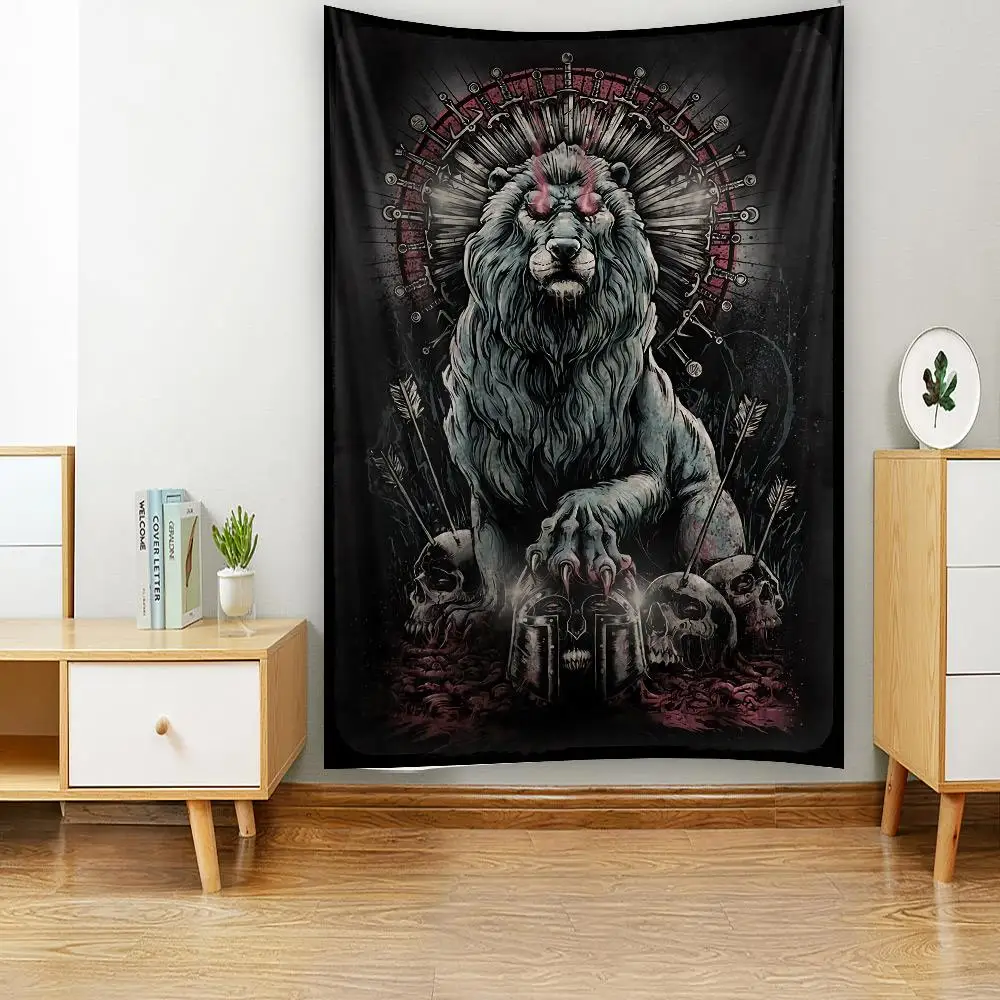 

Настенный гобелен с абстрактным забавным черепом, иллюстрация, арт-деко, эстетический Декор для комнаты, гобелены, занавески, украшение для ...