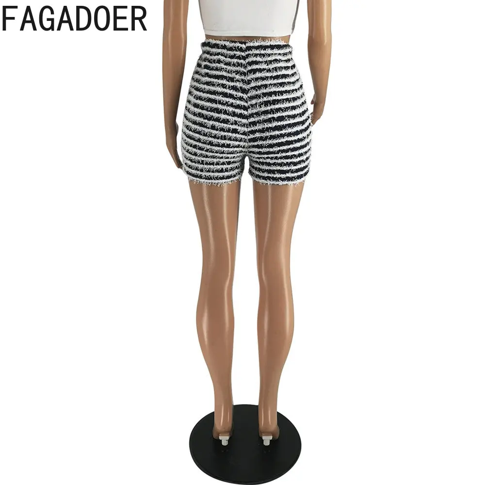 FAGADOER Fashion Stripe Printing Shorts Women High Waist Skinny Clothing Casual Solid Color Matching Bottoms Summer New Shorts