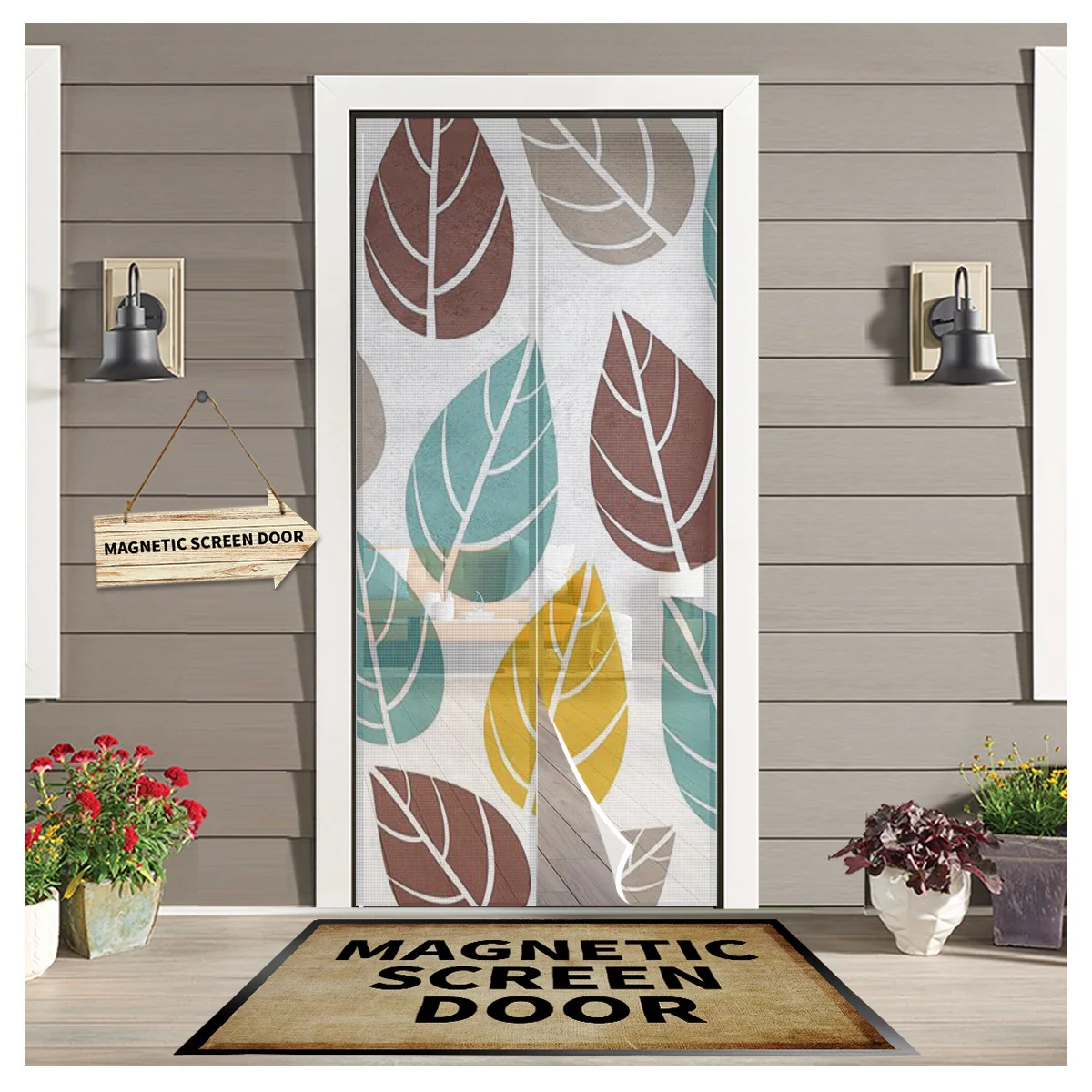 

Vector Colorful Leaf Pattern Modern Printed Door Curtain Magnetic Net Anti Mosquito Insect Fly Bug Bedroom Door Curtain