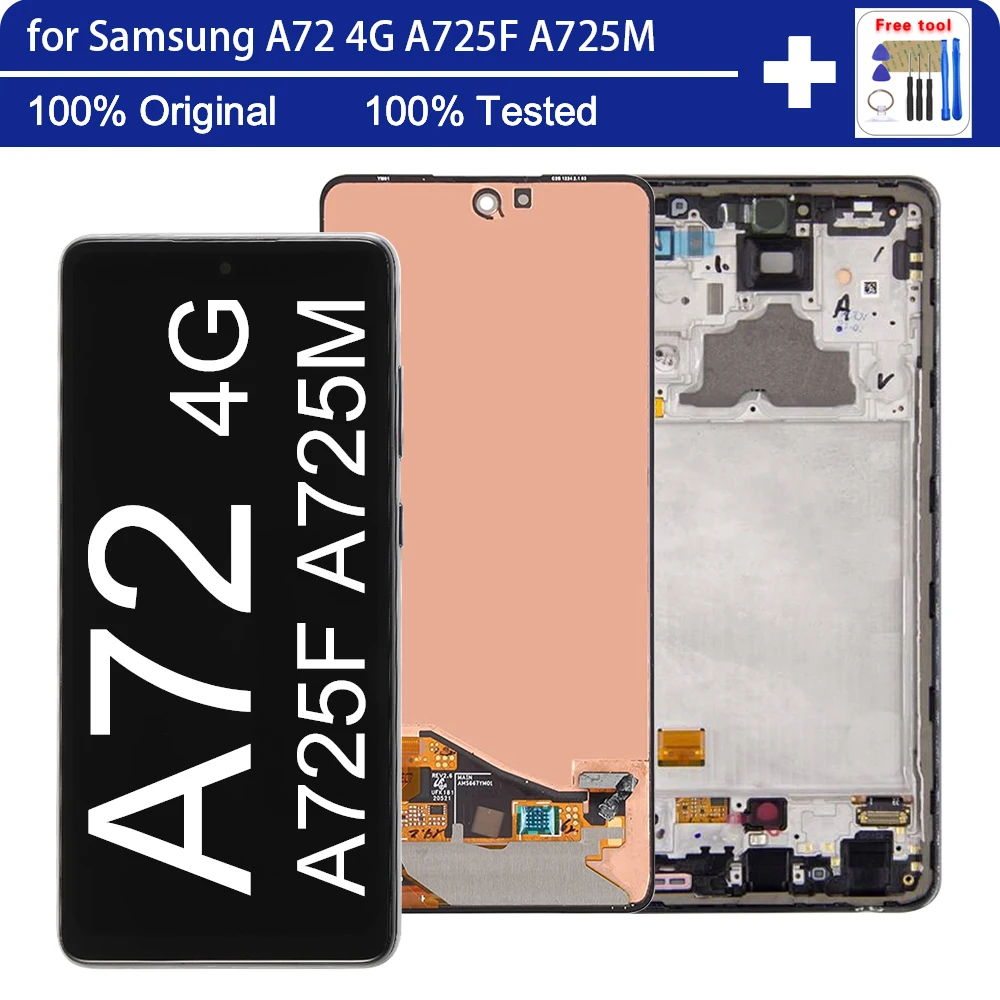 100% Первоначальное качество Дисплей LCD для ремонта телефонов Samsung Galaxy A72 5G A725F Замена дисплея Samsung A72 LCD В сборе со средней рамкой A725 A725F A725F / DS A725M