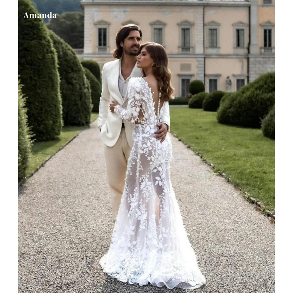 Amanda Кружевные платья по индивидуальному заказу с V-образным вырезом и длинными