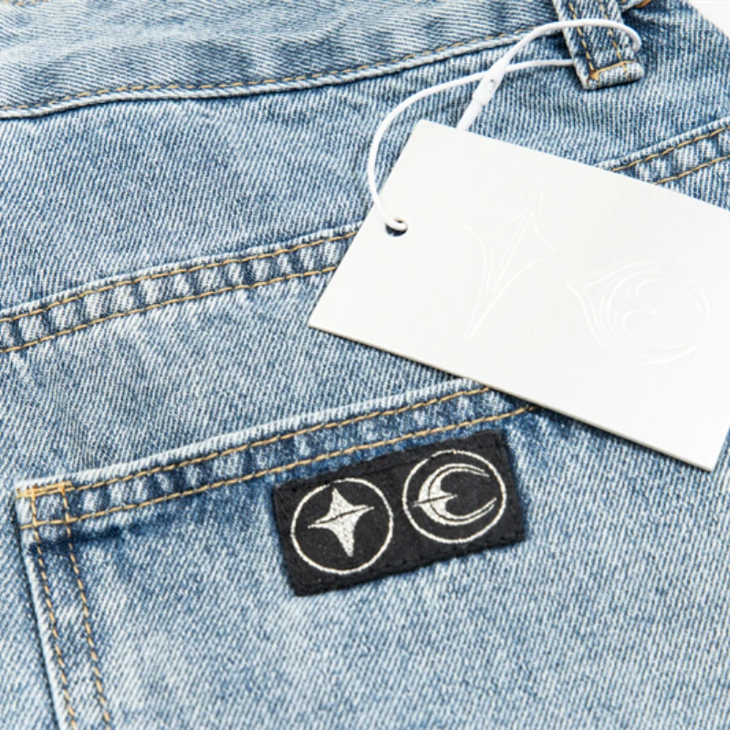 Новые джинсы American High Street THUG CLUB кожаные прямые с вышитым логотипом мужские и