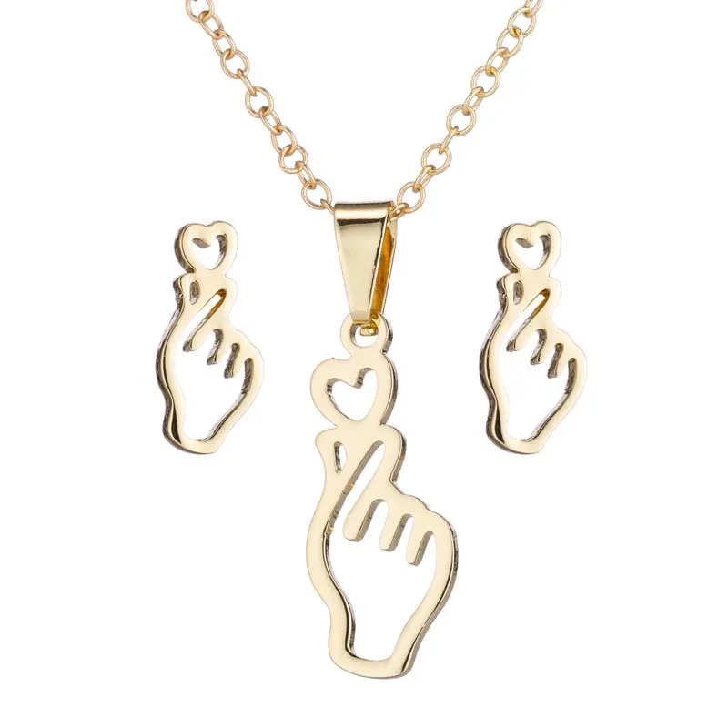 

Fashion Than Heart Gesture Set Hand Pinch Love Lady Personality Trend Earrings Necklace Set
