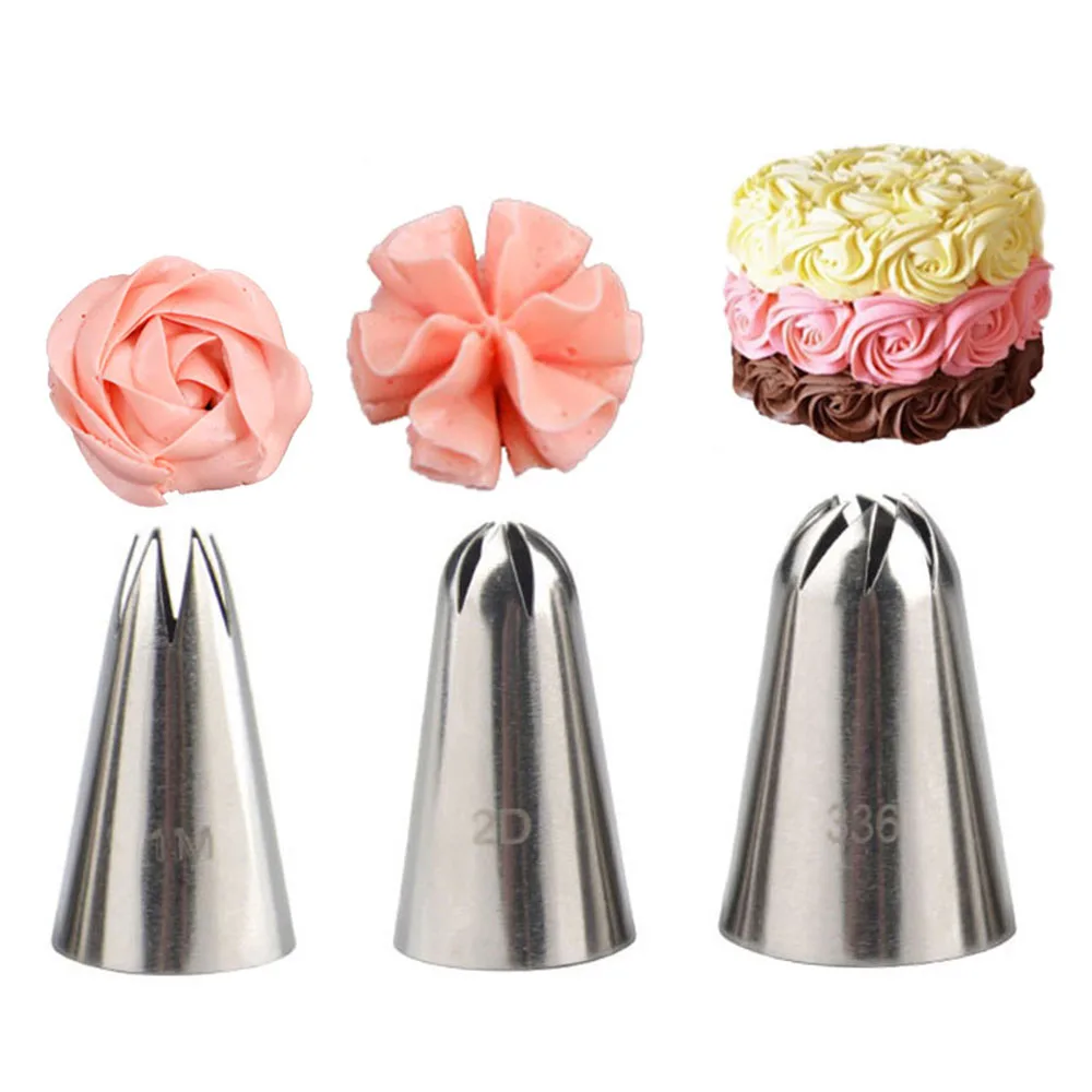 

3pcs/set Rose Pastry Nozzles Cake Decorating Tools Flower Icing Piping Nozzle Cream Cupcake Tips Baking Accessories #1M 2D 336