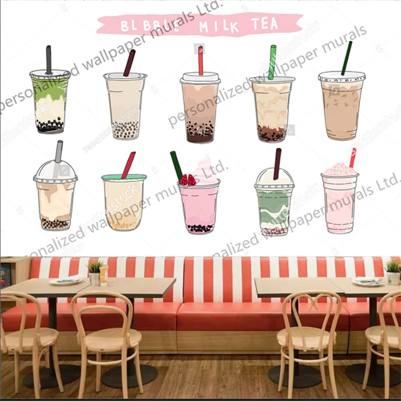 Custom Modern Bubble Milk Tea Coffees and Soft Drinks Wall Paper 3D Tea Shop Industrial Decor Background Mural Wallpapers