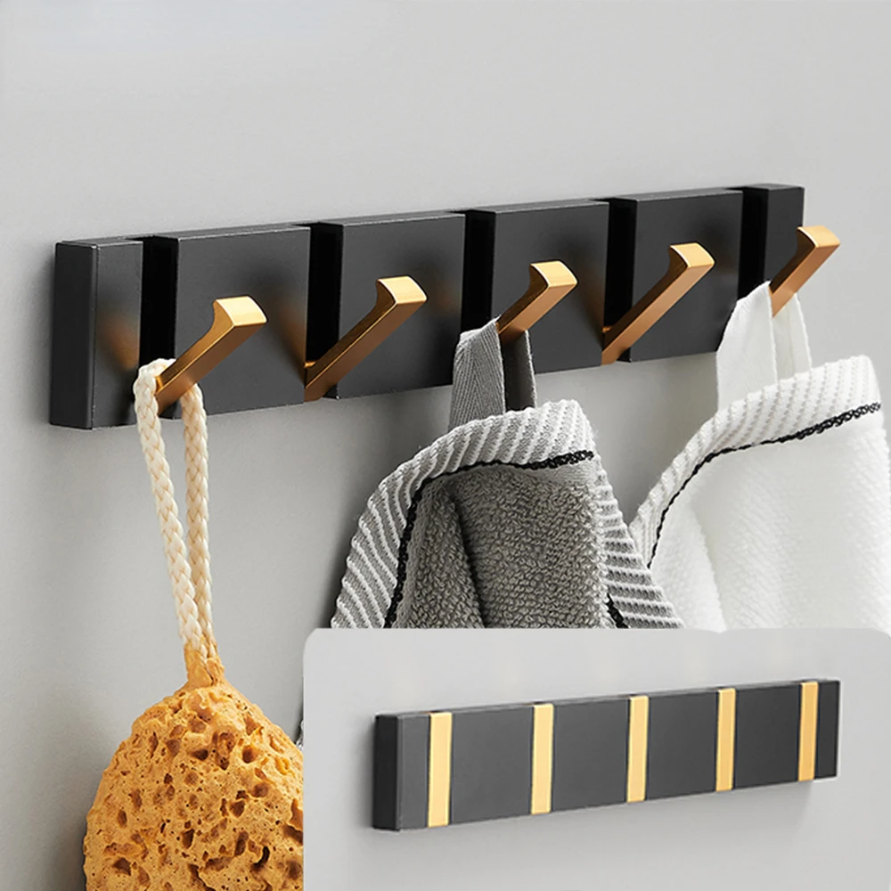 

Folding Towel Hanger 2ways Installation Wall Hooks Coat Clothes Holder for Bathroom Kitchen Bedroom Hallway Black Gold Coat Hook