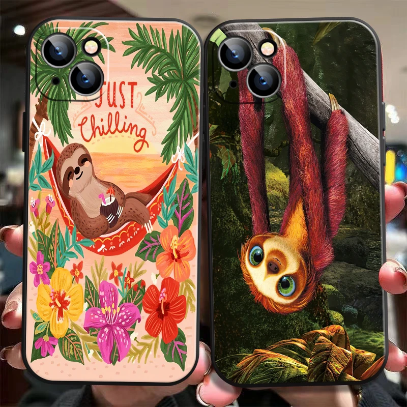

Cute Cartoon Sloth Animal For iPhone 14 13 12 11 Pro Mini X XR XS Max SE 2020 7 8 Plus Phone Case Soft Cases Cover Black Funda