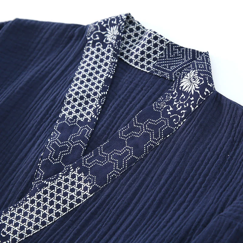 Пижамный комплект в японском стиле темно-синего цвета мужское весеннее