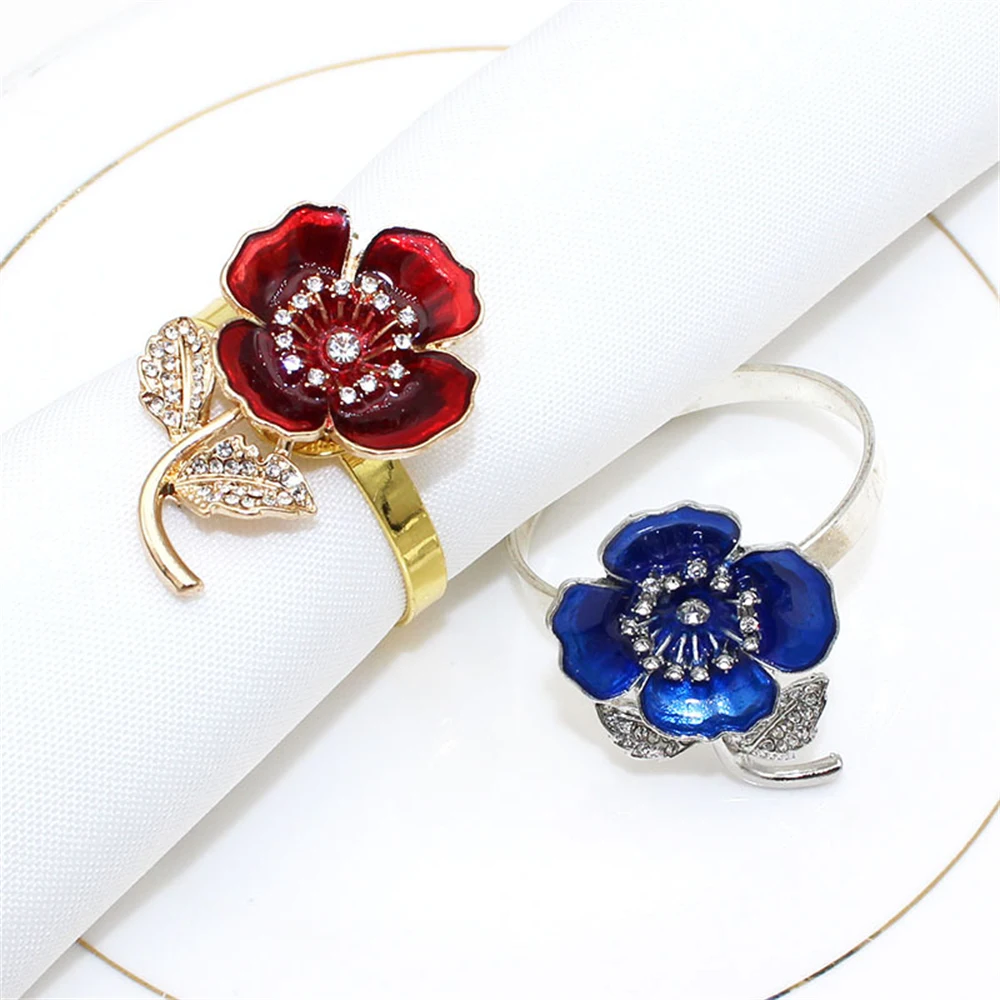 

12PCS / napkin ring metal diamond flower shape rose western food decoration supplies for hotel wedding banquet festival