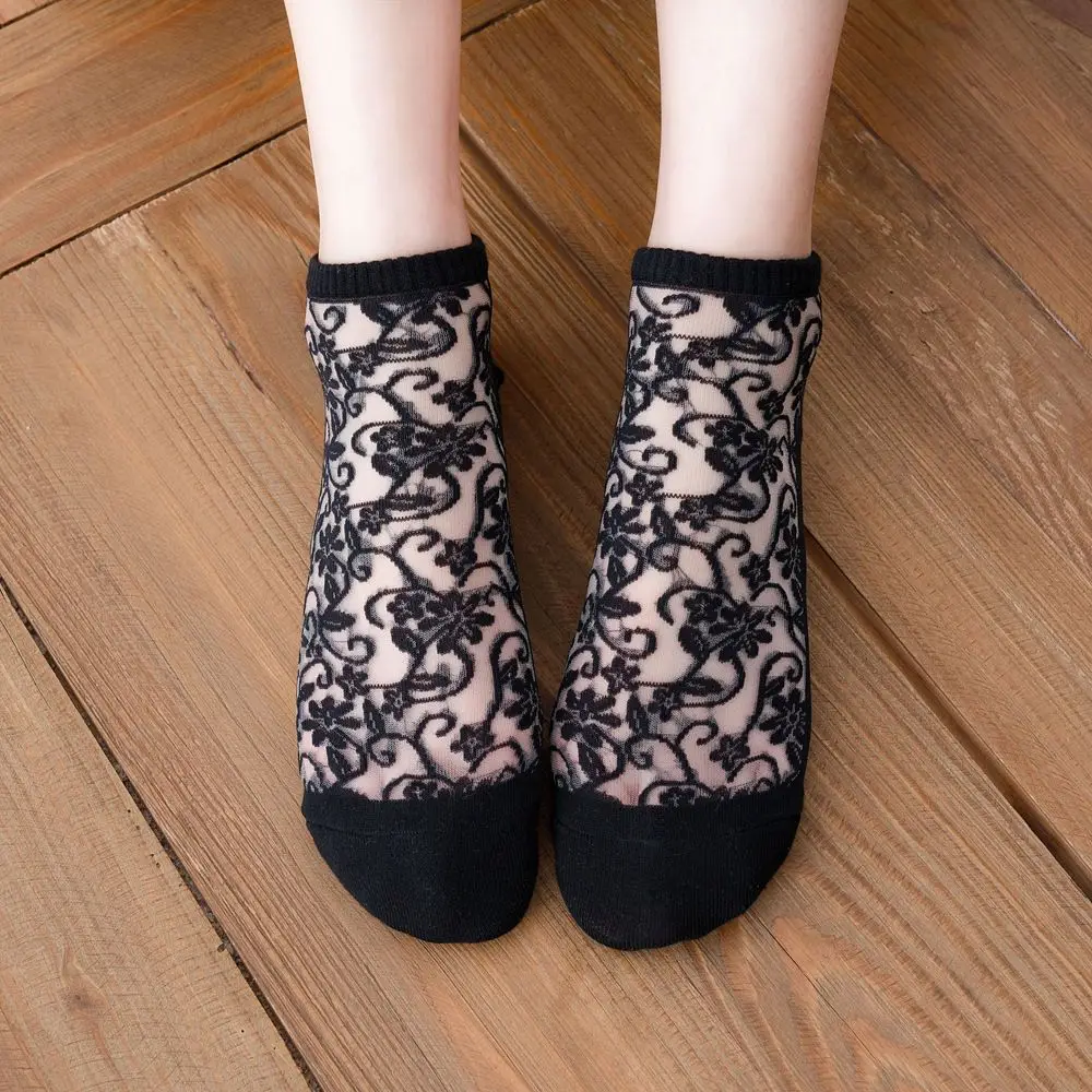 

Retro Cute Low Tube Ankle Socks Girls Lace Fashion Glass Silk Boat Socks Short Hosiery Flower Socks Sock Slippers