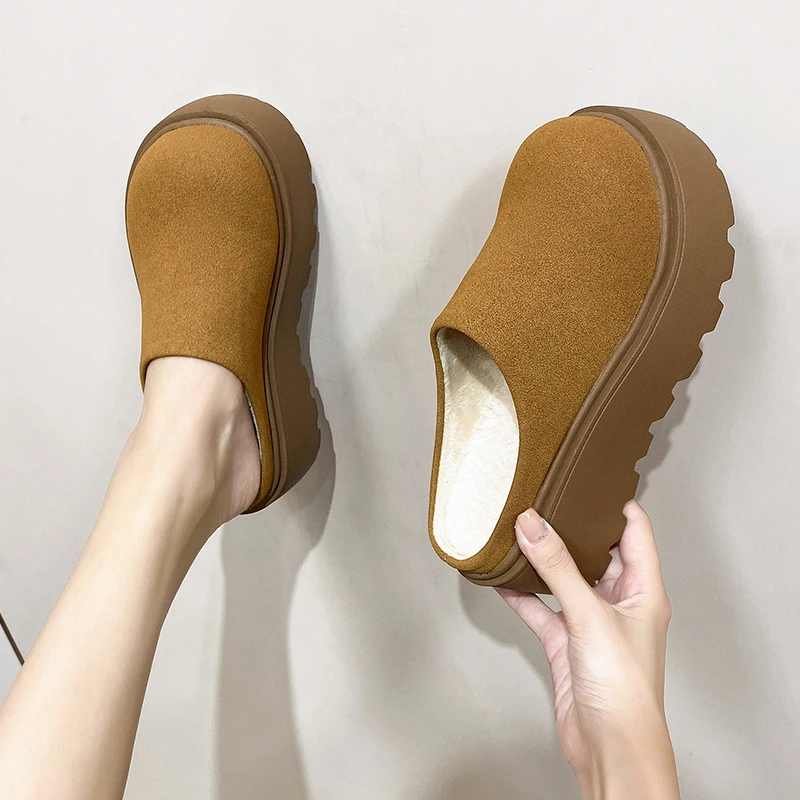 Винтажные женские теплые хлопковые шлепанцы на платформе и каблуке модные туфли