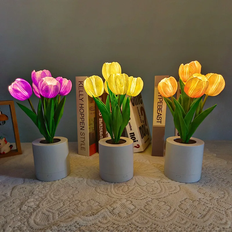 

Rechargeable LED Tulip Night Light INS Wind Atmosphere Light Girl Bedroom Room Dormitory Bedside Decoration Table Lamp
