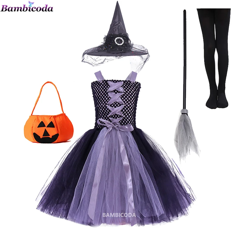 

Halloween Costume for Kids Girls Witch Dress Carnival Party Children Vampire Cosplay Costume Pumpkin Bag Gothic Girl Tutu Dress