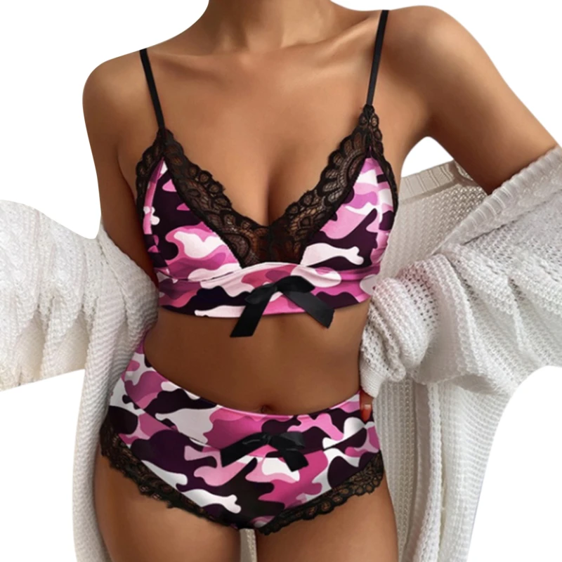 

Women Sexy Seamless Lingerie Sets Lace Bowknot Push Up Bra and Panty Set Sexy V Neck Hot Erotic Bra Underwear Set