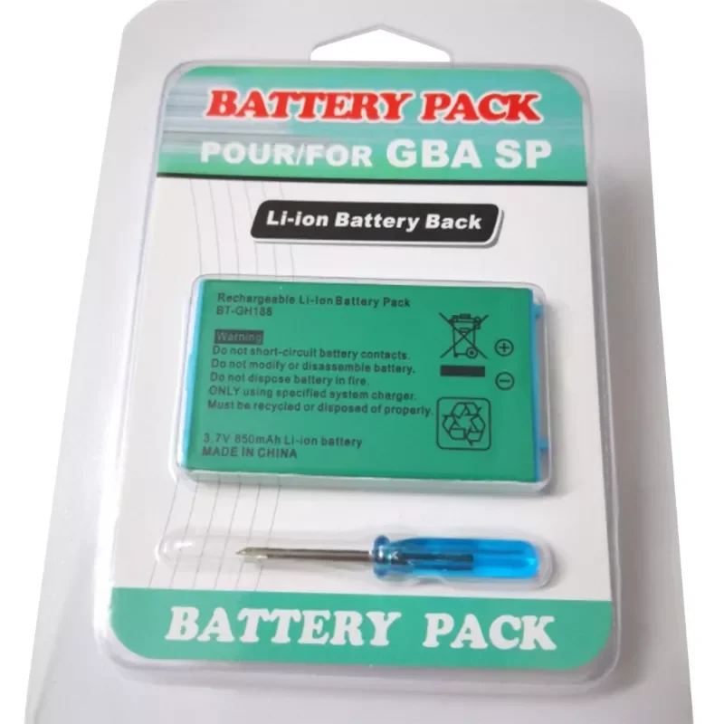 

Quality Rechargeable Lithium-ion Battery Pack with Screwdriver, 850mAh Compatible with Game Boy Advance GBA SP