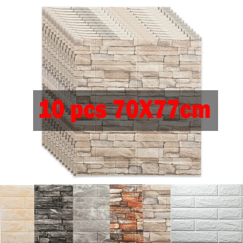 

10pc 77*70cm 3D Wall Sticker Imitation Brick Bedroom Decor Waterproof Self-adhesive Wallpaper For Living Room TV Backdrop Decor