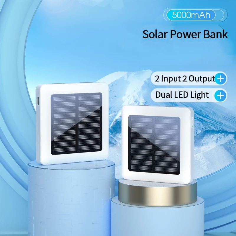 

5000mAh Solar Power Bank Dual USB Output Portable Charger External Battery Pack Mini Powerbank For iPhone Xiaomi Huawei Samsung