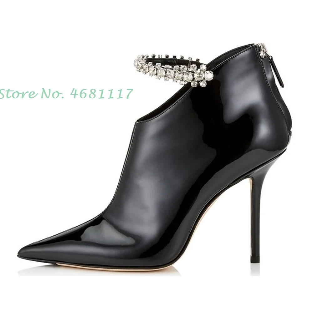 Ботильоны женские кожаные с острым носком на высоком тонком каблуке молнией