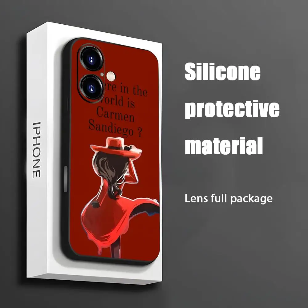 Фото Чехол для телефона Hot Carmen Sandiego с рисунком для iPhone 16, 15, 14, 13, 12, 11 X XR XS 8 Plus Mini Pro Max, мягкий черный противоударный чехол №1