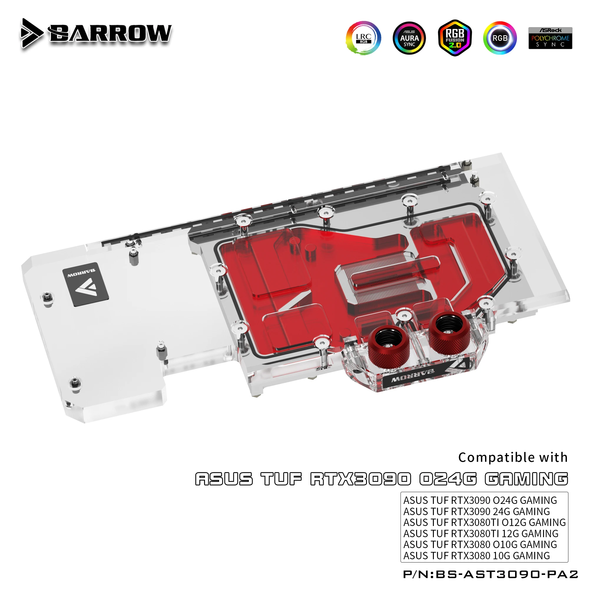 

Barrow GPU Water Cooling Block For ASUS TUF RTX 3080 O10G GAMING,Full Cover 5v ARGB GPU Cooler,BS-AST3090-PA2