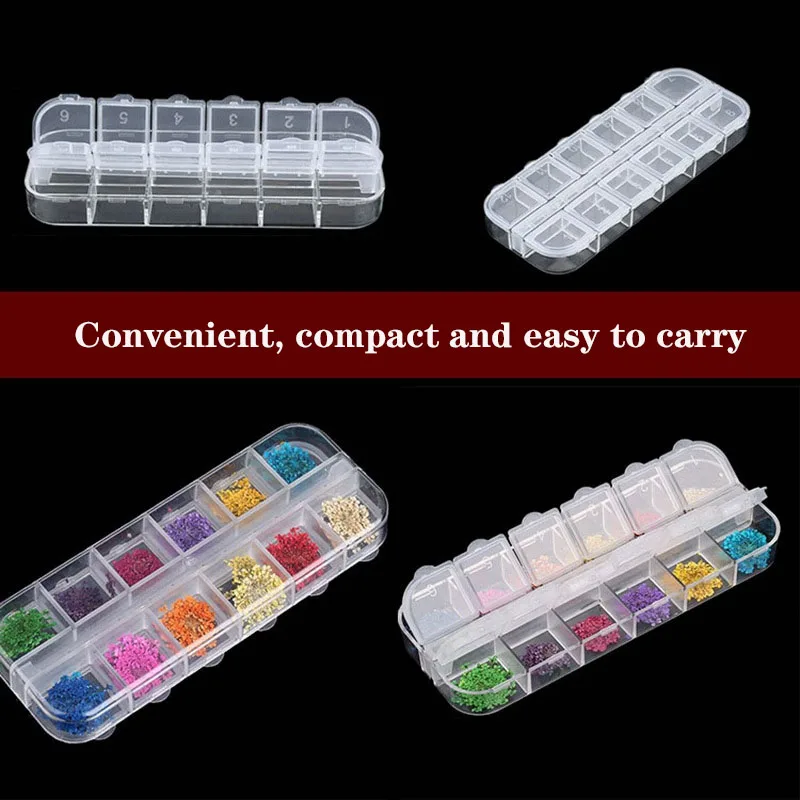 

12 Grid Nail Plastic Transparent Storage Box Portable Nail Art Rhinestone Beads Jewelry Dropproof Manicure Tool Display Box