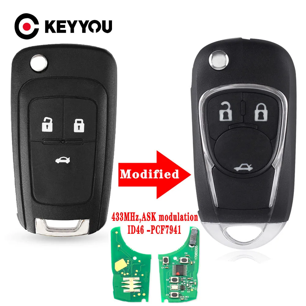 Раскладной Автомобильный ключ KEYYOU 3 BTN для сигнализации подходит Chevrolet Malibu Cruze Aveo