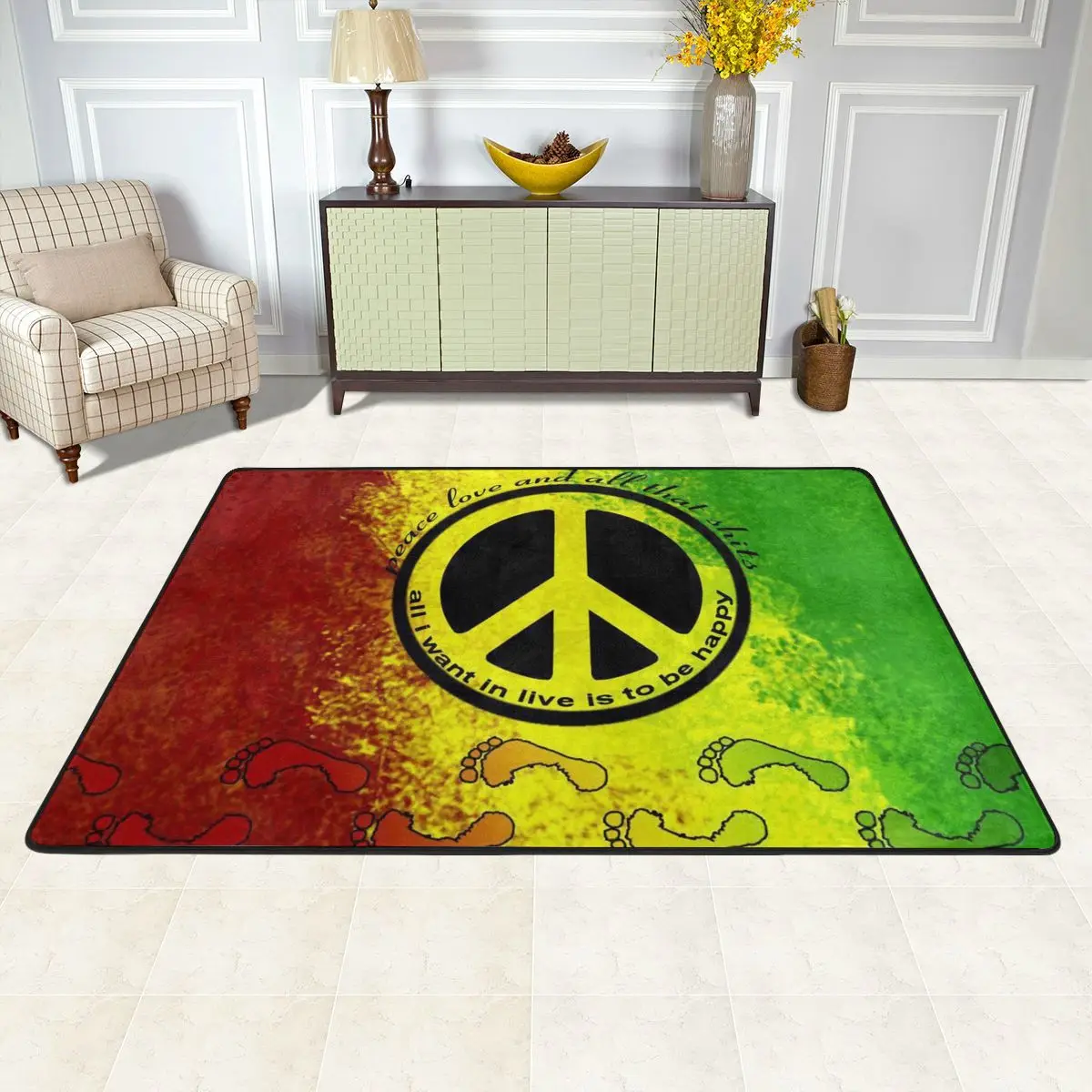 Раста Отпечаток стопы африканского флага Знак мира Ковры Подстилки для спальни гостиная Антискользящий коврик для пола Домашний декор.
