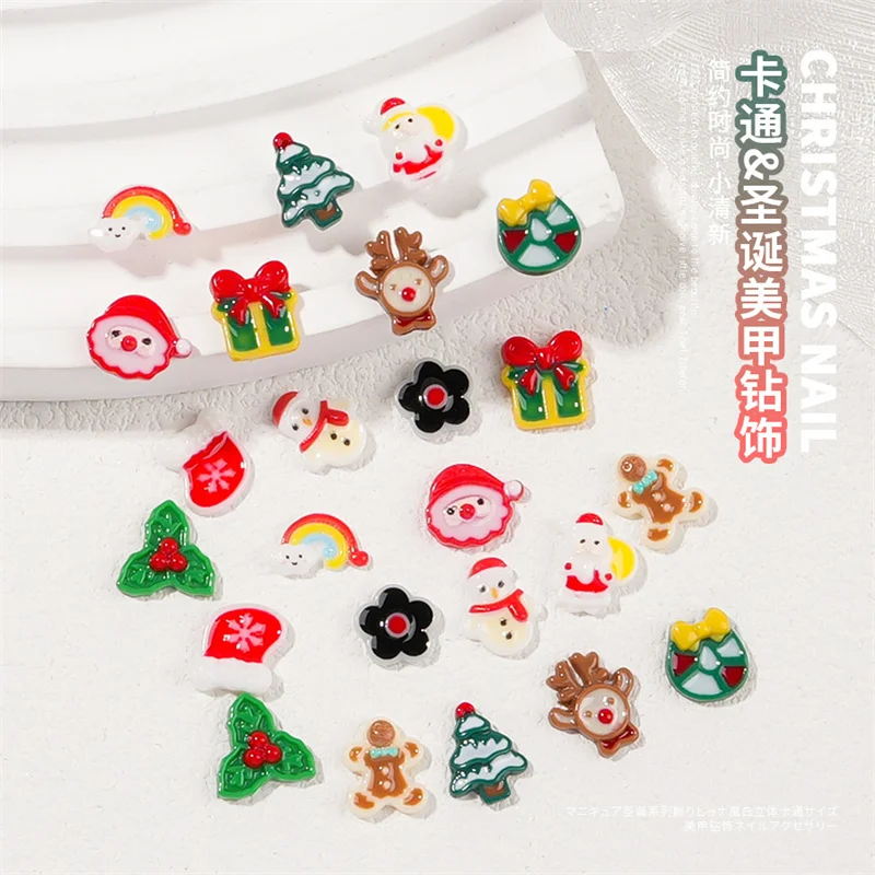 

20pcs Cute Cartoon Christmas Series Nail Art Charms Snowman Rainbow Flowers 3D Nail Art Decorati Supplies Luxury DIY Accessories