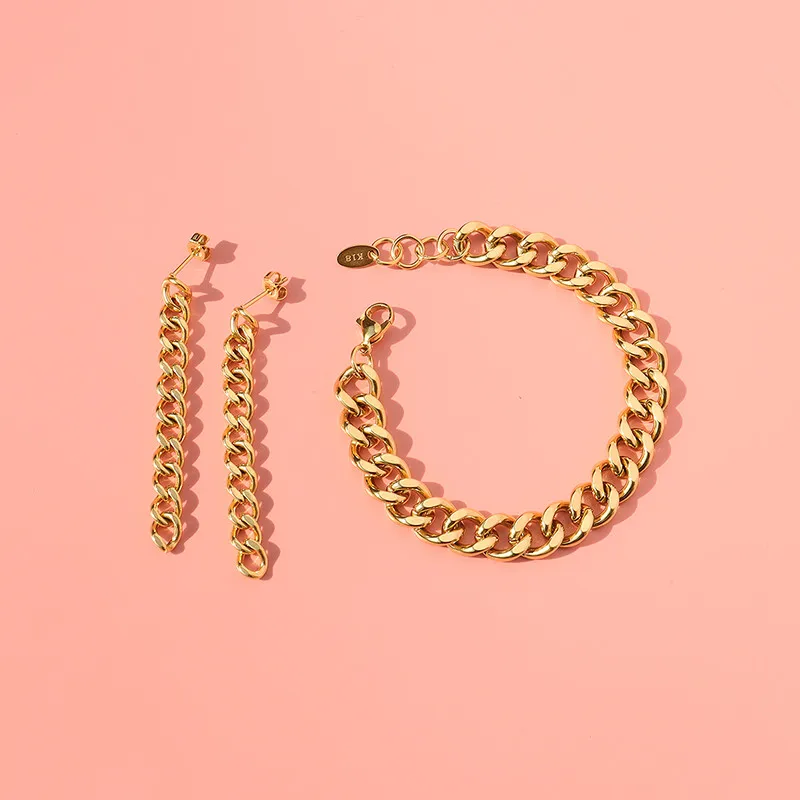 

Exaggerated Ins Jewelry Thick Chain Bracelet Ladies Stainless Steel Bracelet Earrings Jewelry Set