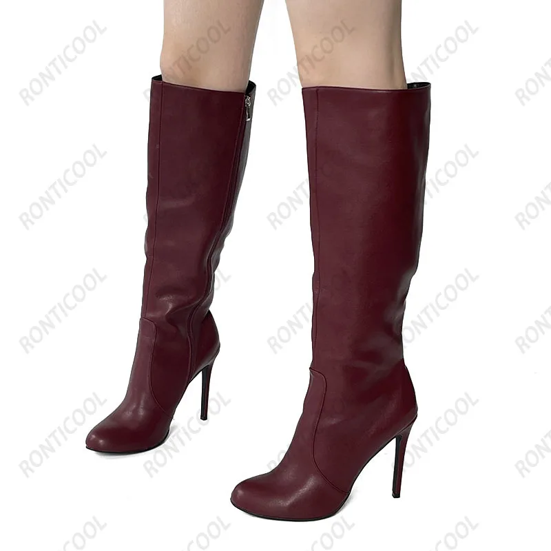 Ronticool/Новые женские зимние сапоги до колена пикантная бордовая повседневная