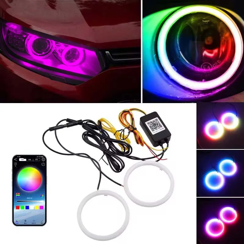 Фото 2 шт. светодиодные ангельские глаза RGB лампочка гало кольца фонарь фонарь автомобильный дневной ходовой огонь ДХО водонепроницаемые декоративные фонари 70 80 90 100 мм №1