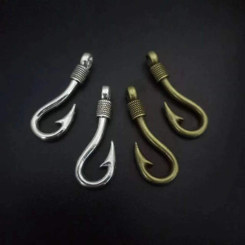 Античный посеребренный рыболовные крючки Подвески Подвесной браслет, ожерелье Изготовление ювелирных изделий DIY ручной работы 36x14 мм